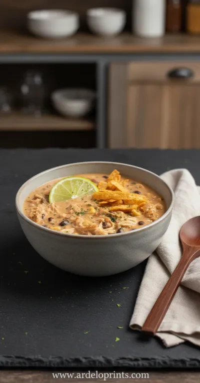 White Chicken Chili with Cream Cheese Recipe - ready to serve