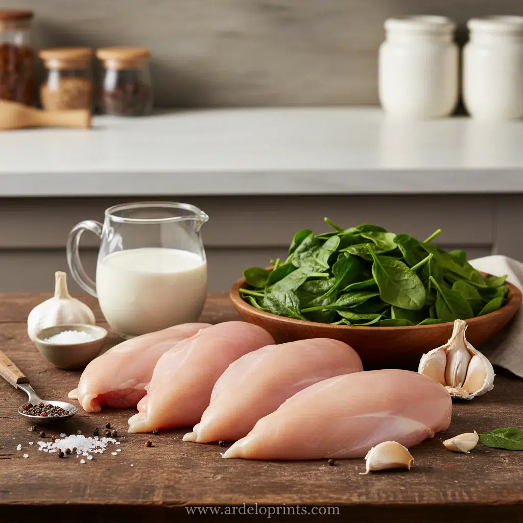 Creamy Spinach Garlic Chicken Recipe - ingredients preparation