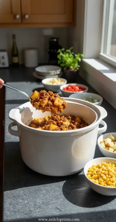 Slow Cooker Cowboy Casserole - cooking process