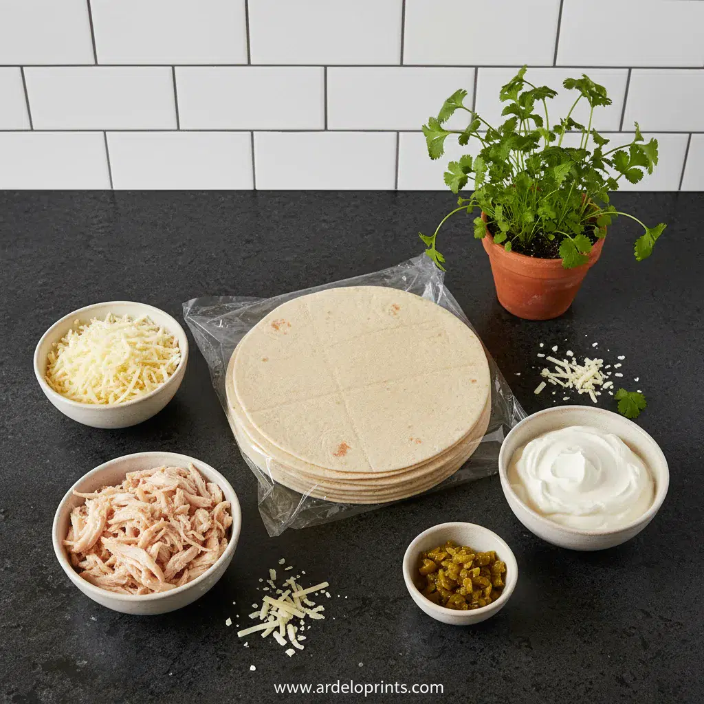 White Chicken Enchiladas Recipe with Sour Cream - ingredients preparation