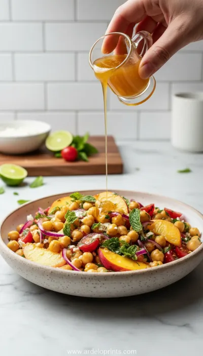 Chickpea Peach Salad with Honey Lime Dressing - cooking process