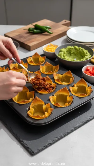 Easy Taco Cups: Super Bowl Appetizer Idea - cooking process