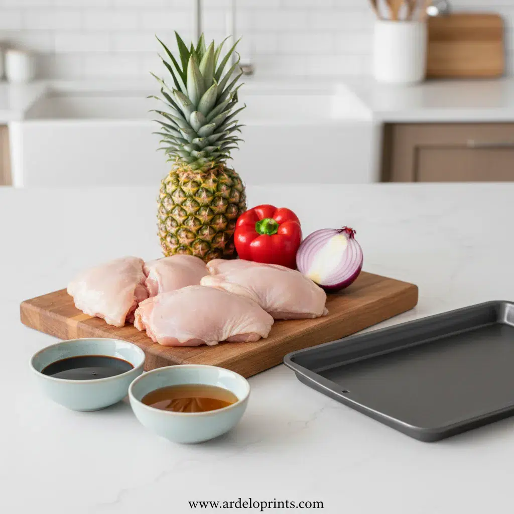 Hawaiian Chicken Sheet Pan Recipe - ingredients preparation