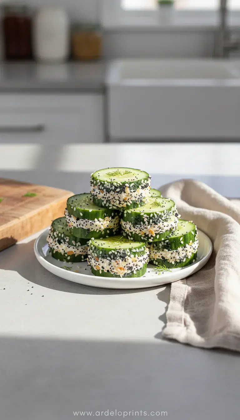 Low Carb Everything Bagel Cucumber Sandwiches - final presentation