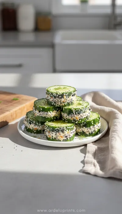 Low Carb Everything Bagel Cucumber Sandwiches - ready to serve