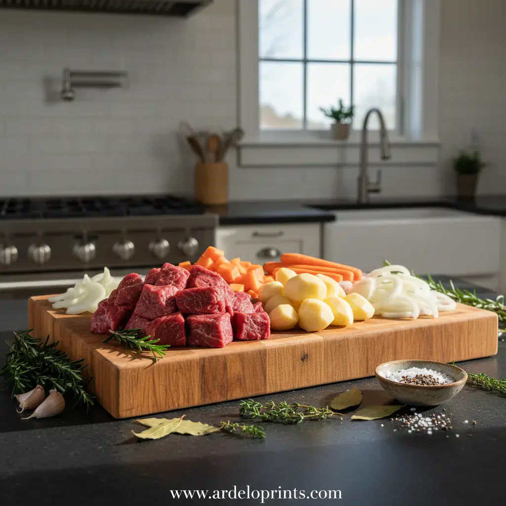 Hearty Dump-and-Go Crockpot Beef Stew - ingredients preparation