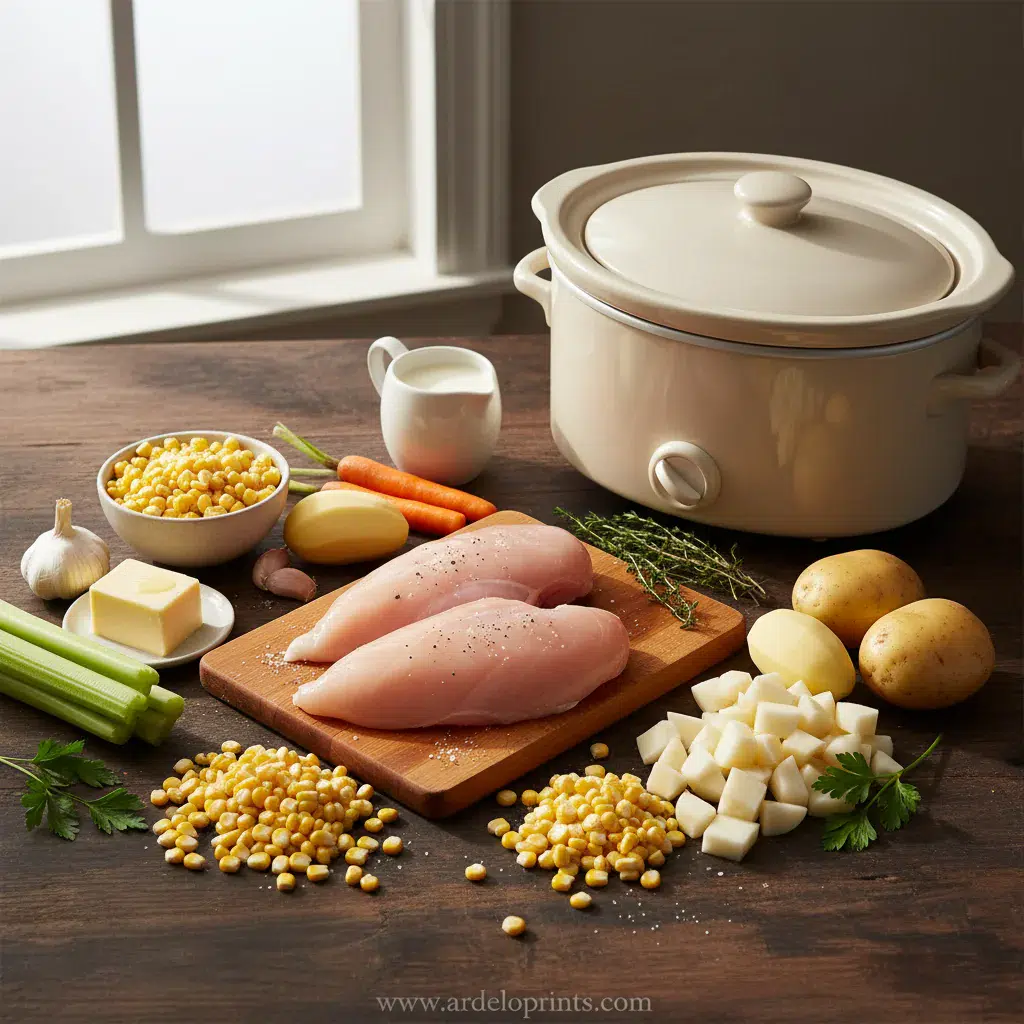 Crockpot Chicken Corn Chowder: Easy Recipe - ingredients preparation