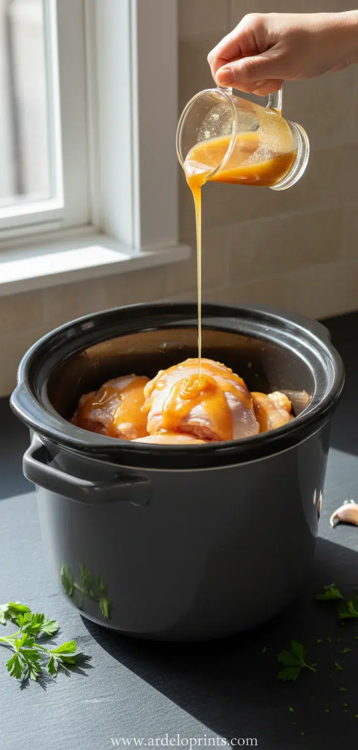 Crock Pot Chicken Thighs with Garlic Honey Glaze - cooking process