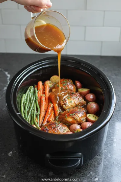 Slow Cooker Honey Garlic Chicken & Veggies - cooking process