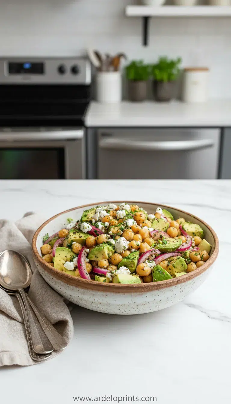 Chickpea Feta Avocado Salad Recipe - final presentation