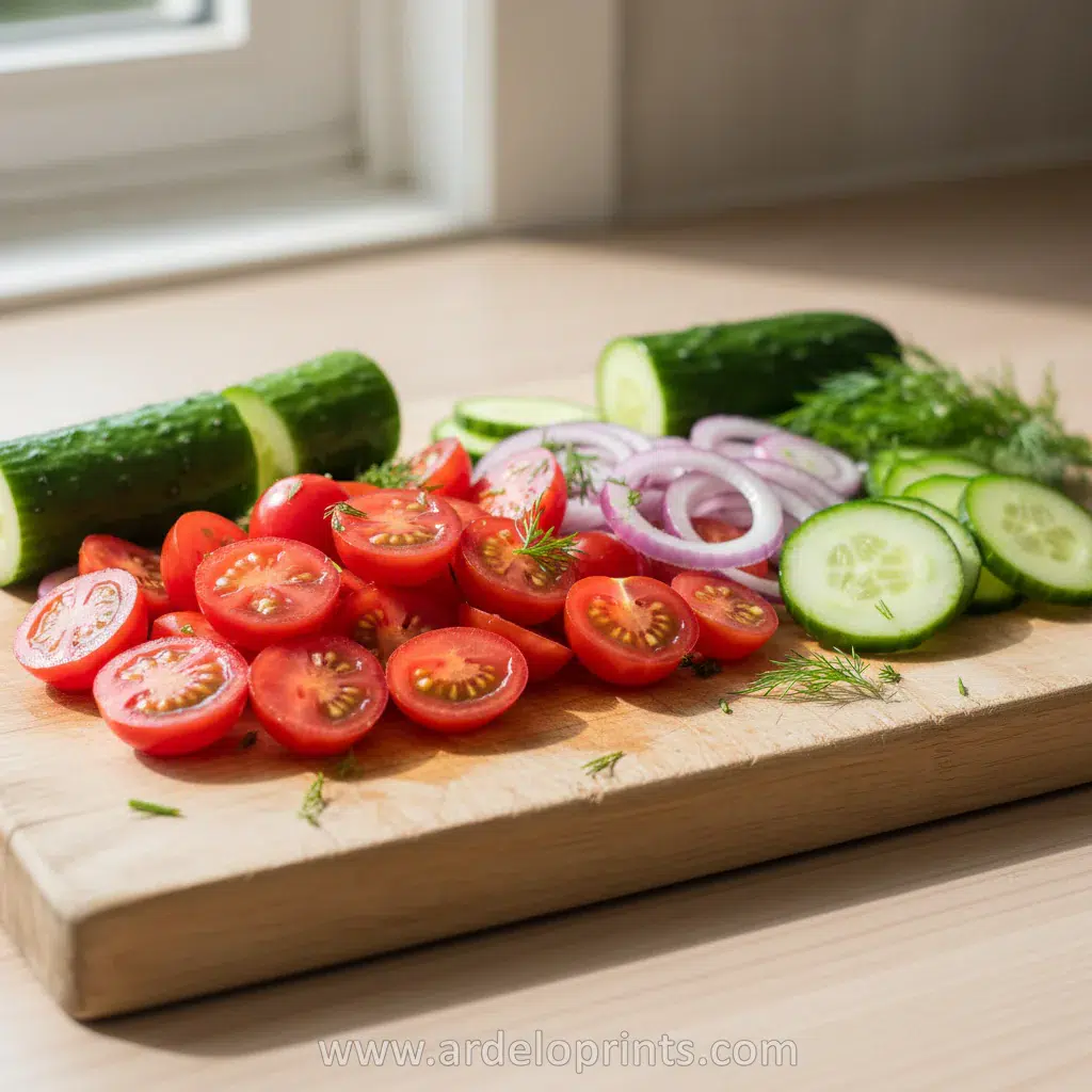 Tomato Cucumber Salad Recipe - ingredients preparation