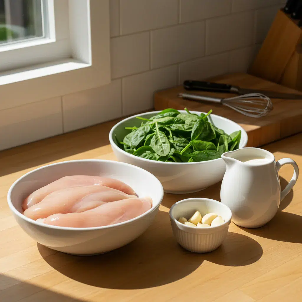 Creamy Spinach Garlic Chicken Recipe - ingredients preparation