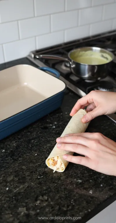 White Chicken Enchiladas Recipe with Sour Cream - cooking process