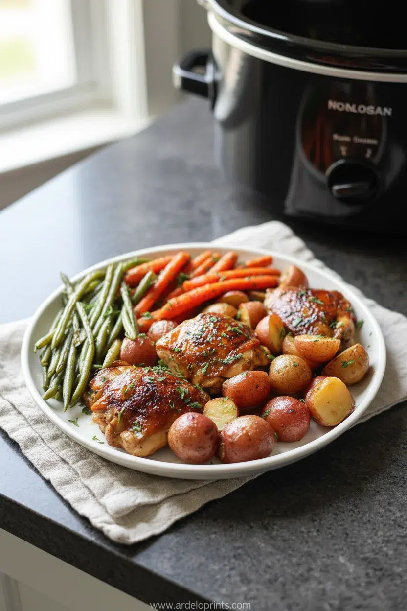 Slow Cooker Honey Garlic Chicken & Veggies - final presentation