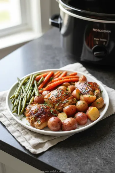 Slow Cooker Honey Garlic Chicken & Veggies - ready to serve