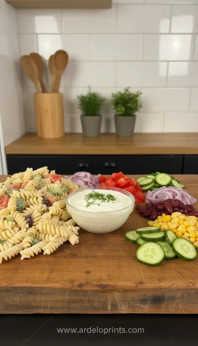 Creamy Pasta Salad: Easy 20-Minute Recipe - ingredients preparation