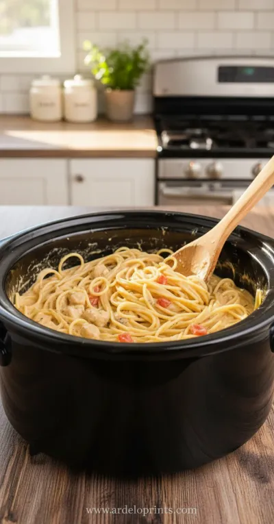 Crock Pot Cheesy Chicken Spaghetti: Easy Recipe - cooking process