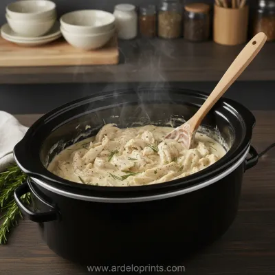 Slow Cooker Olive Garden Chicken Pasta Recipe - cooking process