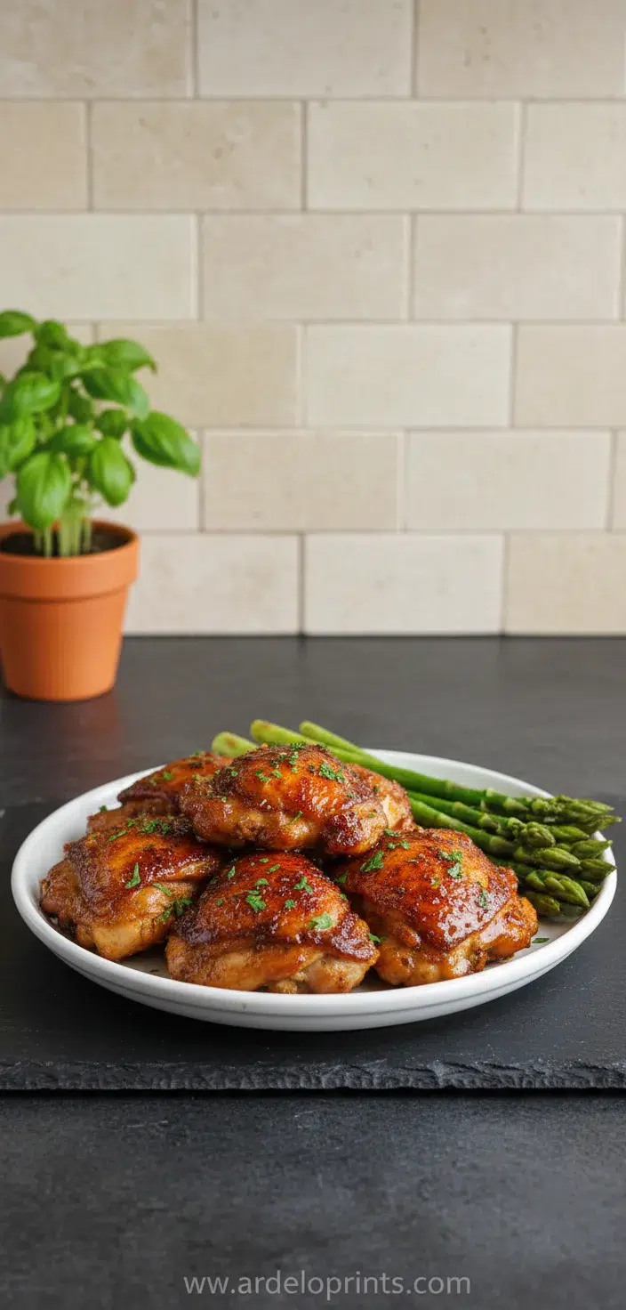Crock Pot Chicken Thighs with Garlic Honey Glaze - final presentation
