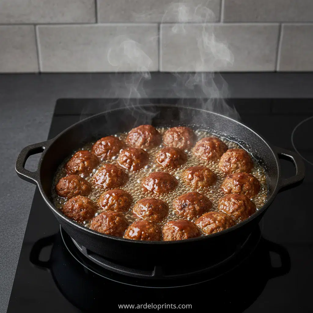 Indische Balletjes in Ketjap Saus - cooking process