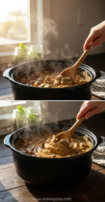 Crockpot Beef Stroganoff: Easy Dinner - cooking process