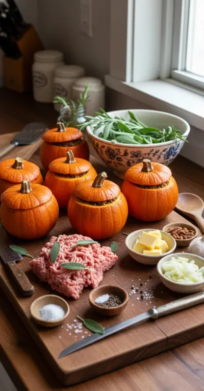 Turkey & Sage Stuffed Pumpkins: Fall Recipe - ingredients preparation