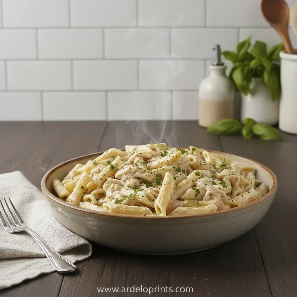 Slow Cooker Olive Garden Chicken Pasta Recipe - final presentation