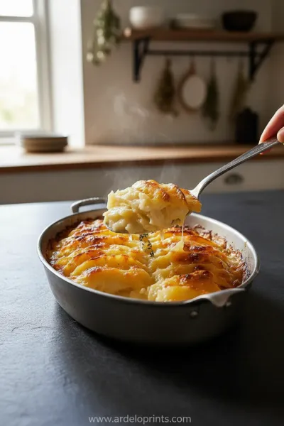 Cheesy Garlic Potatoes Gratin Recipe - ready to serve