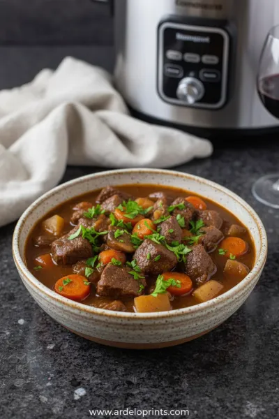 Hearty Slow Cooker Beef and Vegetable Stew - ready to serve