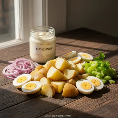 Creamy Dreamy Potluck Potato Salad - ingredients preparation