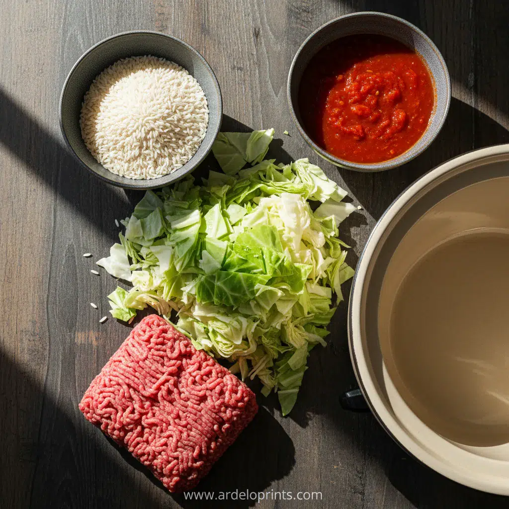 Slow Cooker Unstuffed Cabbage Rolls - ingredients preparation
