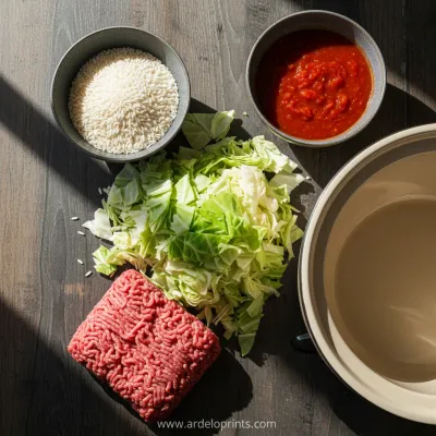 Slow Cooker Unstuffed Cabbage Rolls - ingredients preparation