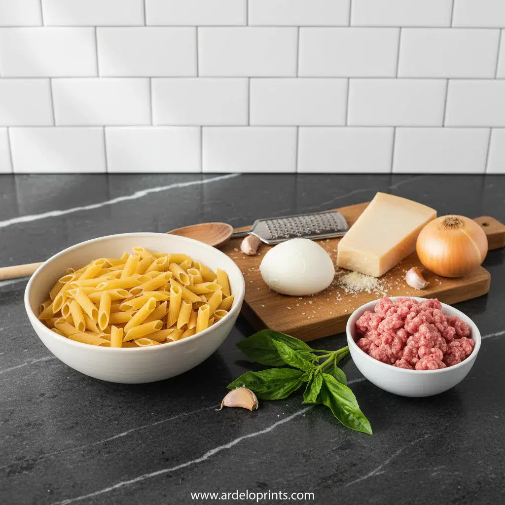 Savory Slow Cooker Baked Ziti: Easy Recipe - ingredients preparation