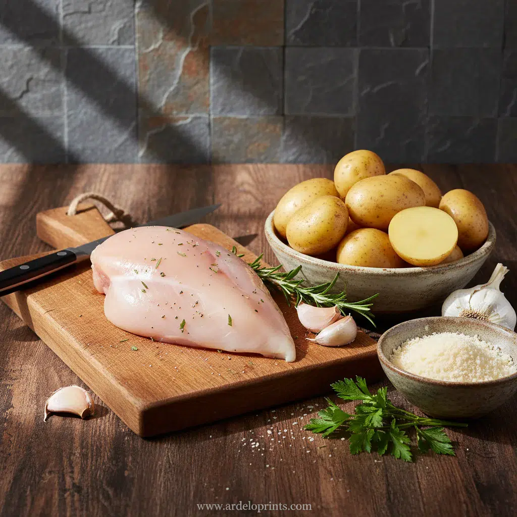 Garlic Chicken and Potatoes Crockpot Recipe - ingredients preparation