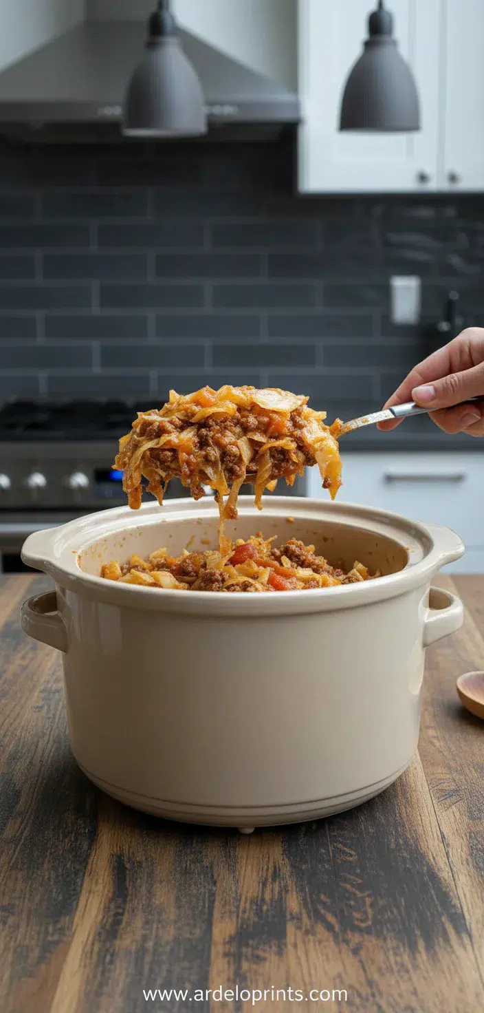 Slow Cooker Unstuffed Cabbage Rolls - cooking process