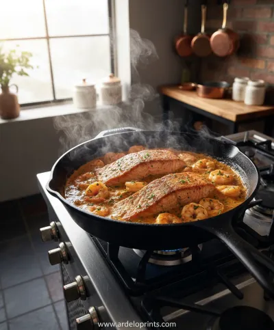 Cajun Creamy Salmon and Shrimp Recipe - cooking process