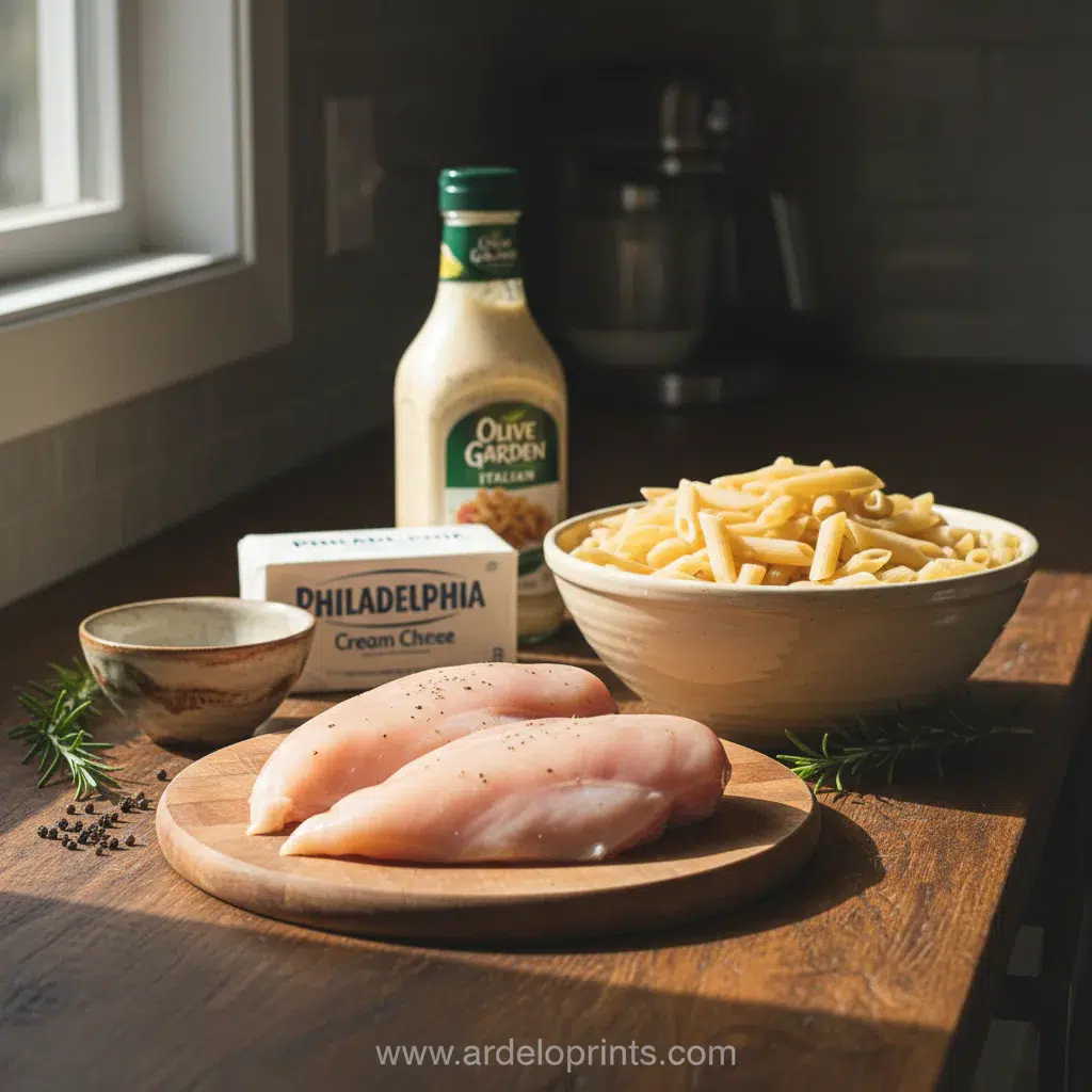 Slow Cooker Olive Garden Chicken Pasta Recipe - ingredients preparation