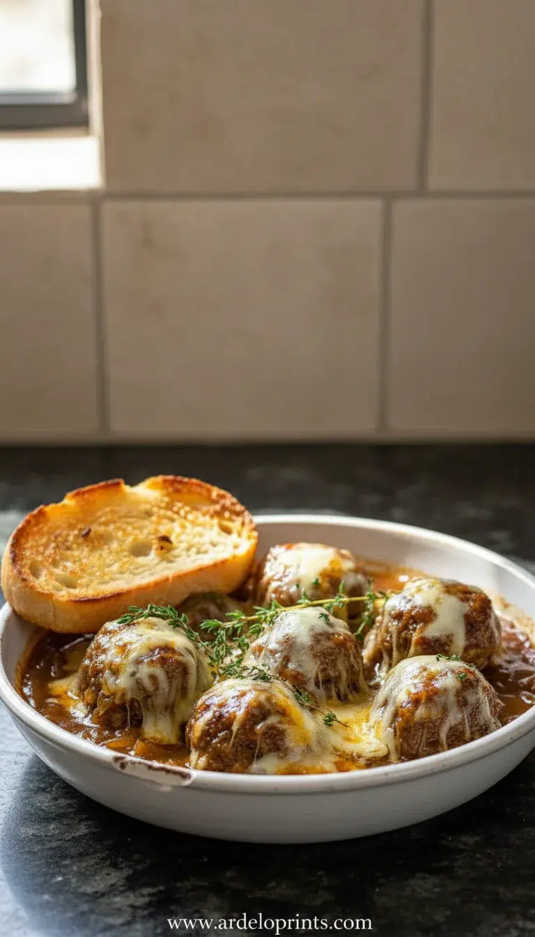 Cheesy French Onion Meatballs Recipe - final presentation