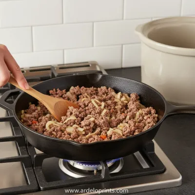 Crockpot Creamy Potato Hamburger Soup: Easy Recipe - cooking process