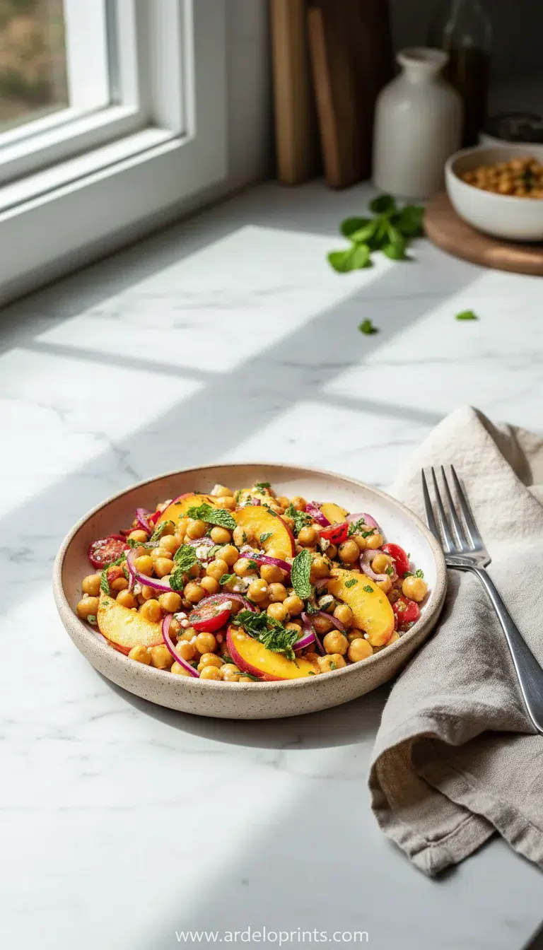 Chickpea Peach Salad with Honey Lime Dressing - final presentation