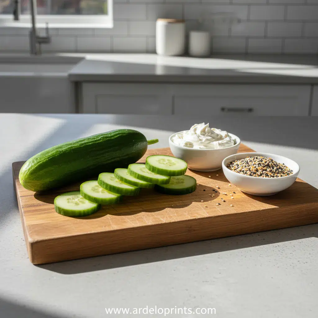 Low Carb Everything Bagel Cucumber Sandwiches - ingredients preparation