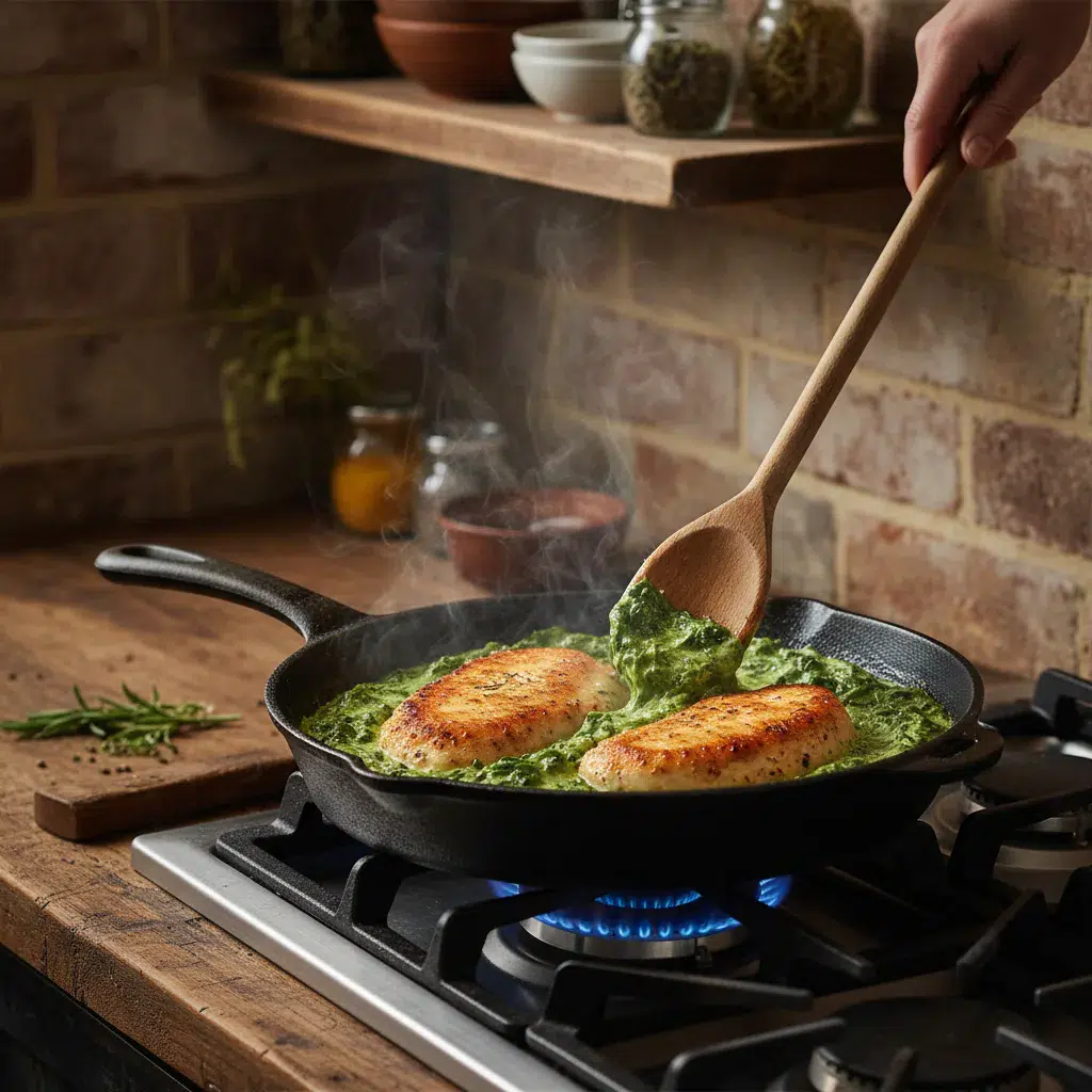 Creamy Spinach Garlic Chicken Recipe - cooking process