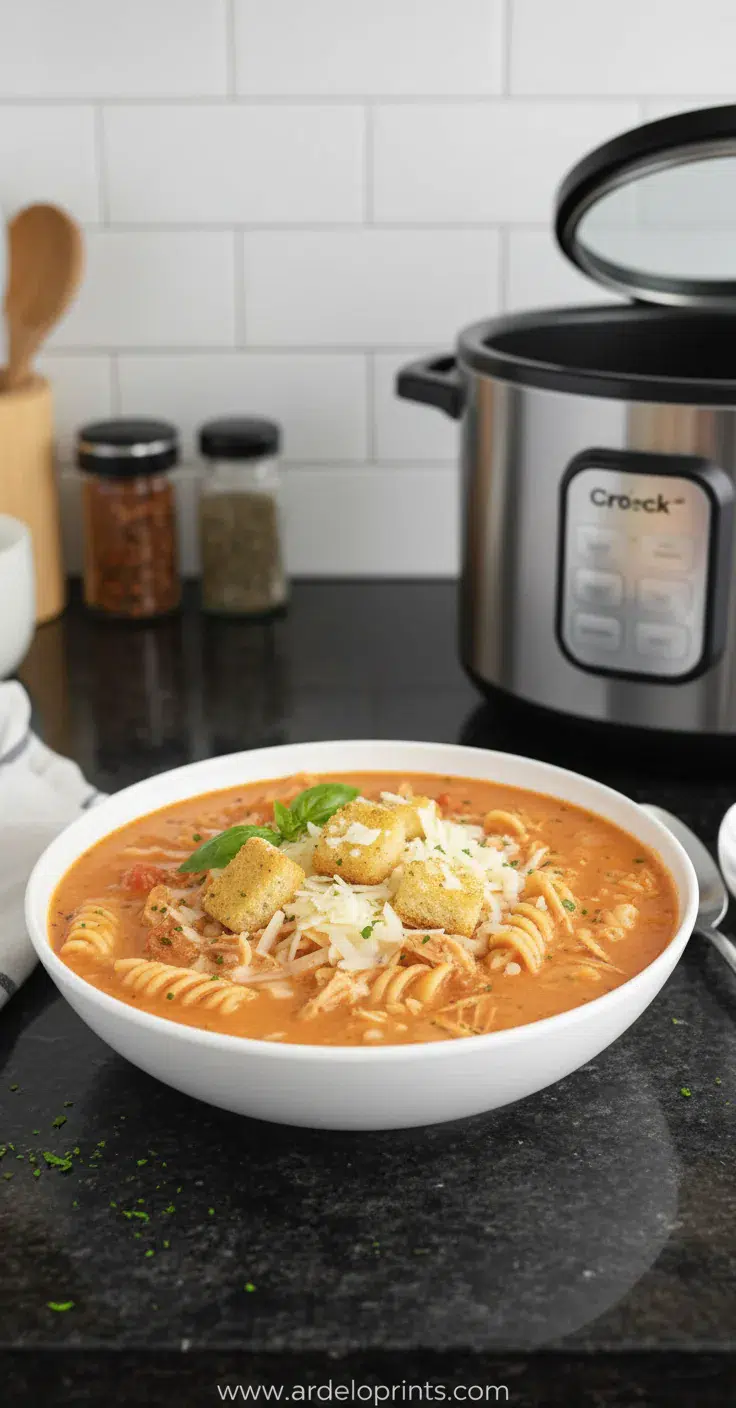 Crock Pot Chicken Parmesan Soup Recipe - final presentation
