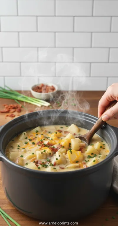 Crock Pot Crack Potato Soup - cooking process