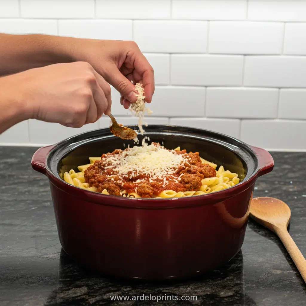 Savory Slow Cooker Baked Ziti: Easy Recipe - cooking process
