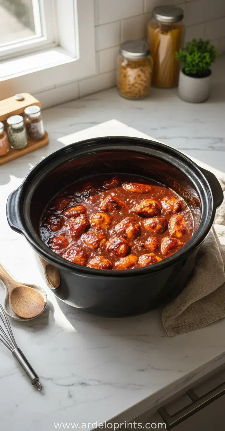 Sweet Baby Rays Crockpot Chicken - cooking process