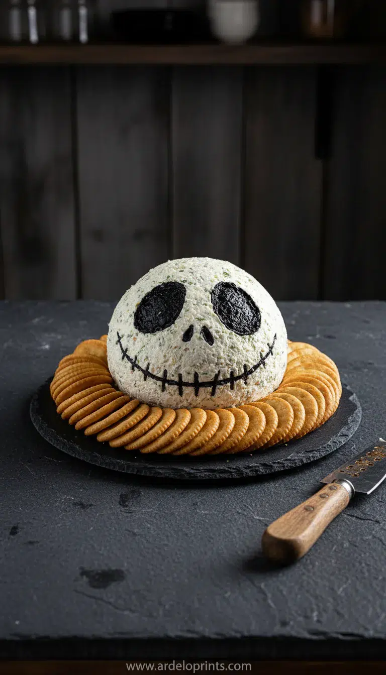 Skellington Cheese Ball Appetizer Recipe - final presentation