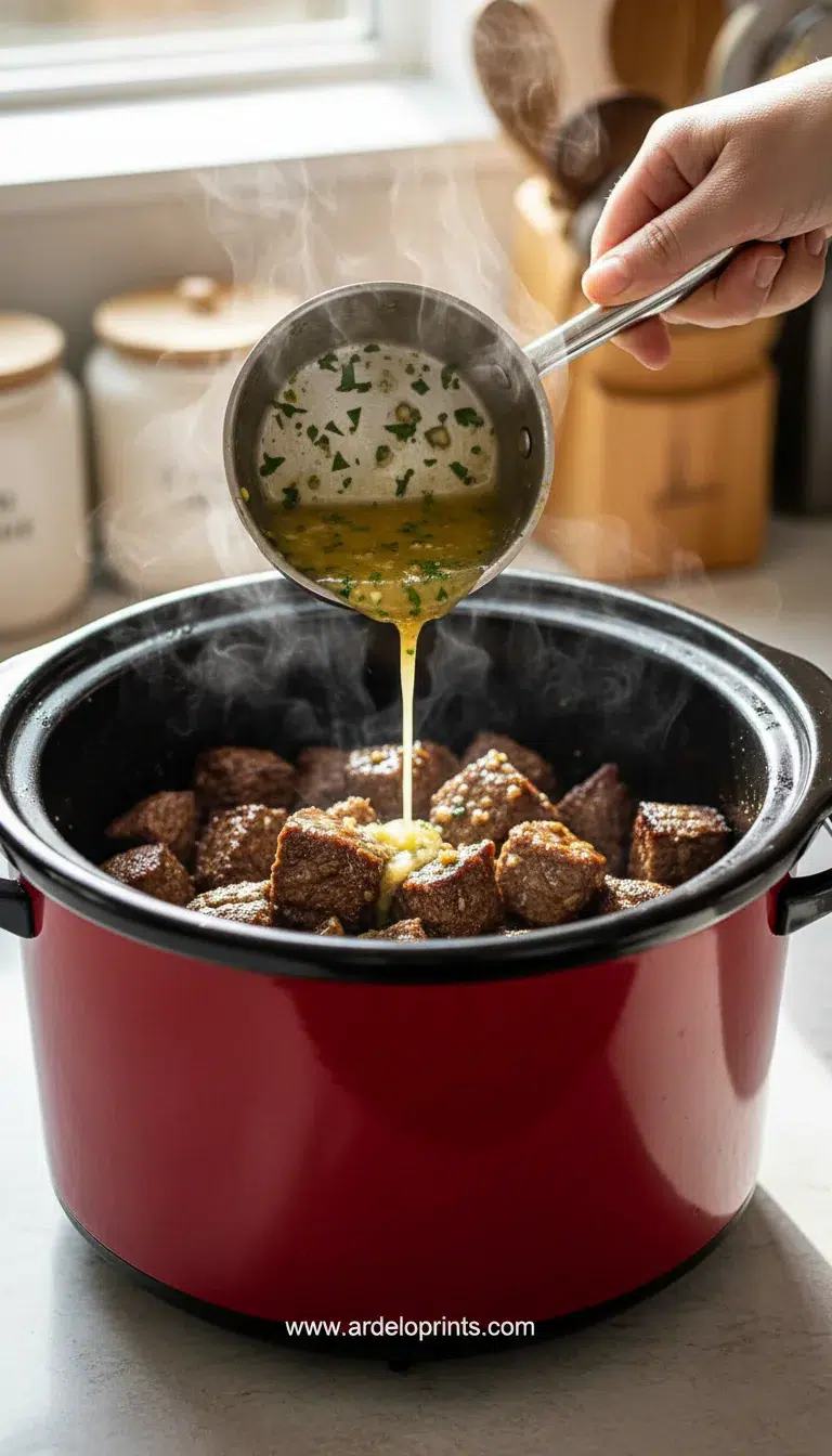 Crockpot Garlic Butter Steak Bites: Easy Recipe - cooking process