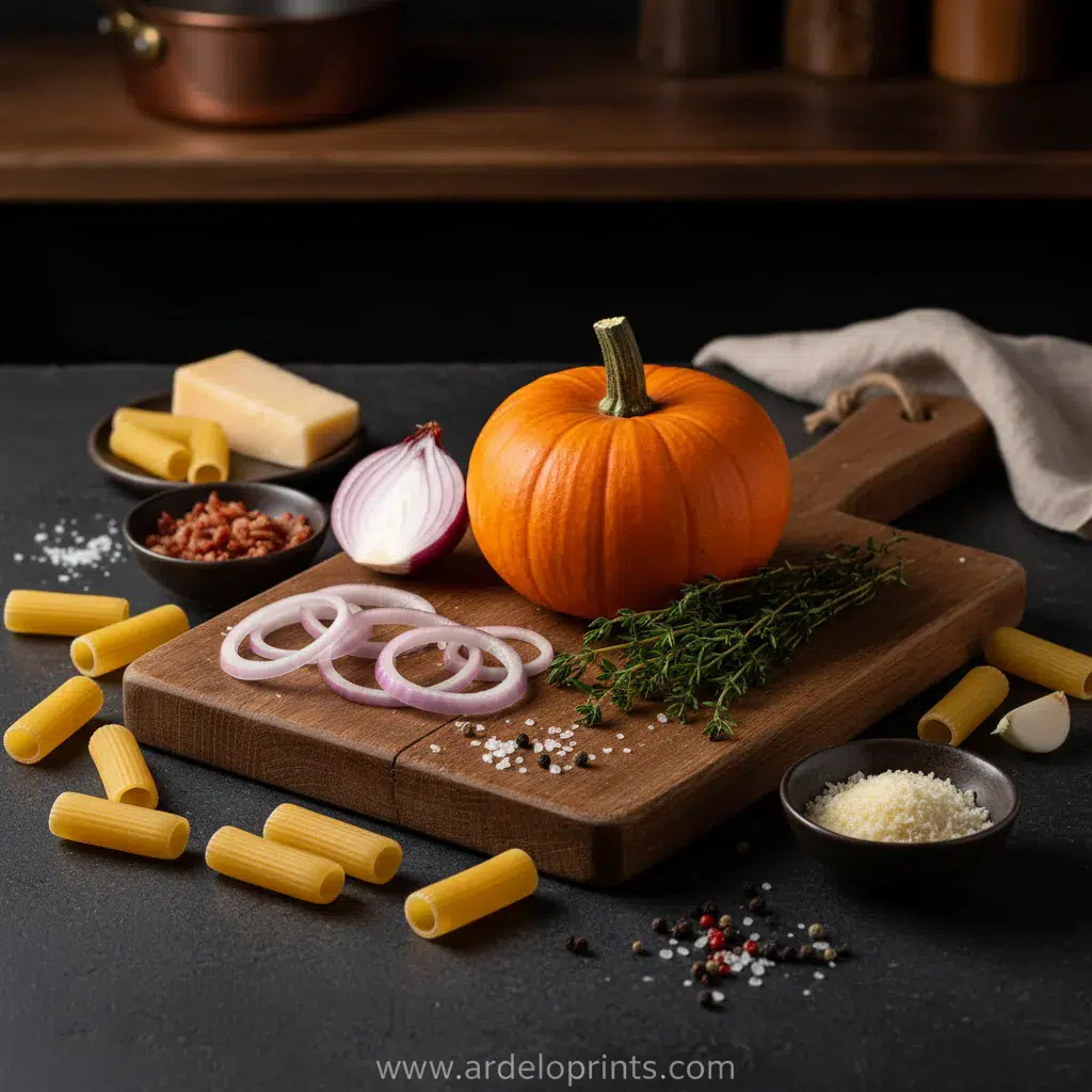 Pumpkin & Caramelized Onion Pasta Recipe - ingredients preparation