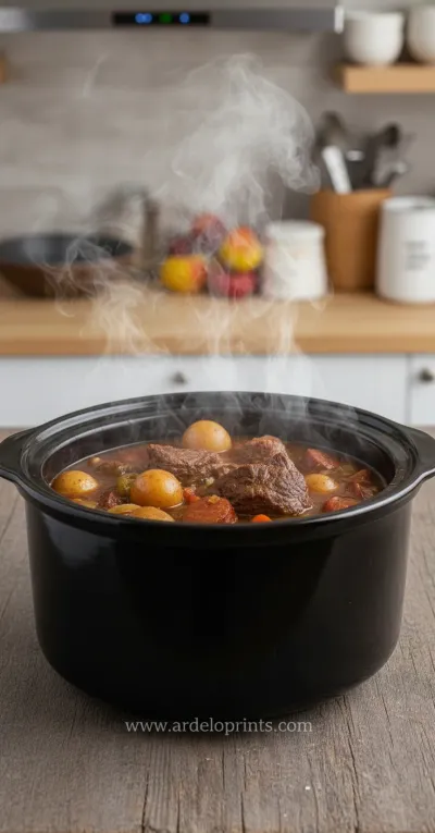 Hearty Crockpot Beef Stew - cooking process
